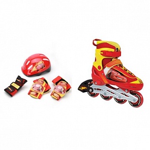 Набор из раздвижных роликов с алюминиевой рамой, размер 30-33 и комплекта защиты с шлемом, дизайн Тачки (Shantou, CARS(30-33)ASETsim)